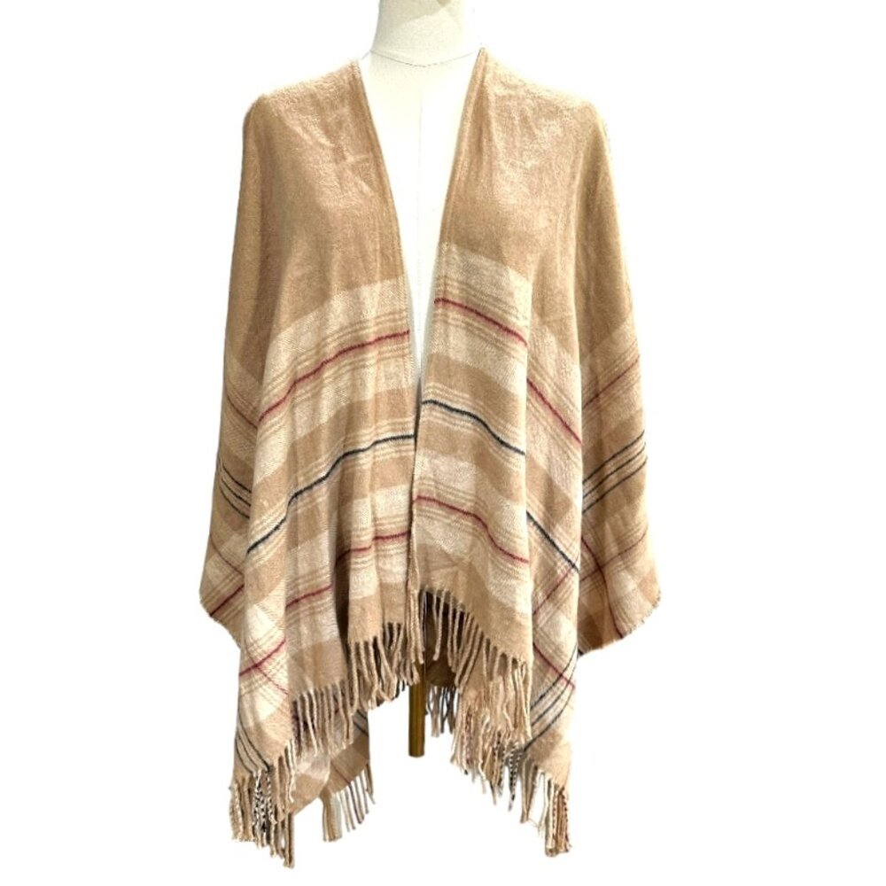 Christina Chiti Italian Sweater Shawl Wrap Brown Tan Made in Italy Cotton Blend